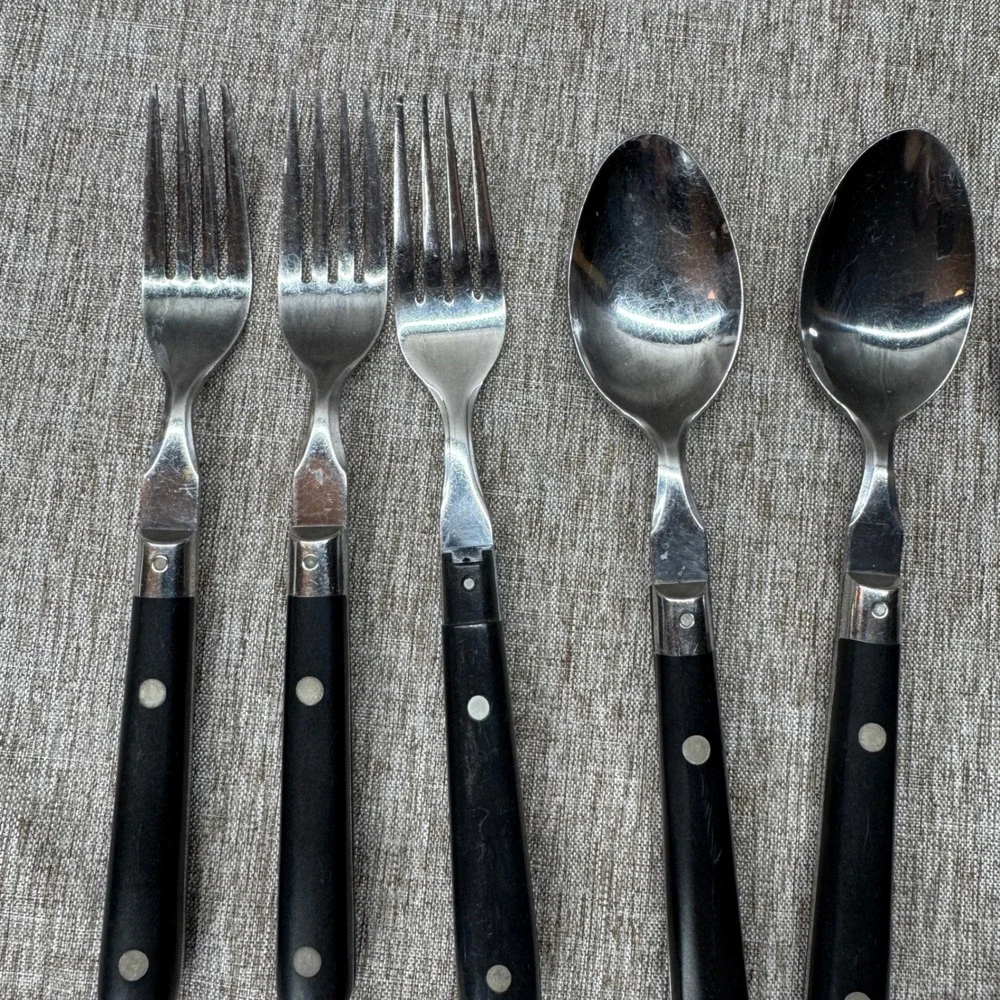 WF Mardi Gras Stainless‎ Flatware Set 12pc Black Riveted Handle Forks Spoons
